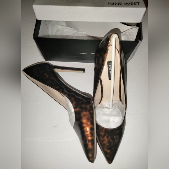 Nine West (Sz 11) Brown Tortoiseshell Pattern Slip-on Stiletto Heels (Like New) - Picture 1 of 13